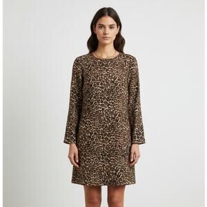 J.Crew Leopard Print Crepe Shift Dress Long Sleeve Women's Size 6 Back Zip Mini
